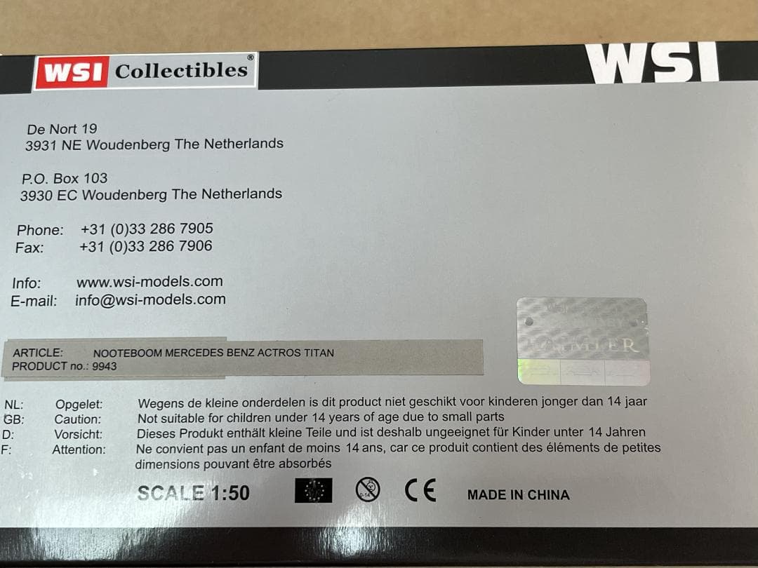ミニカー WSI Nooteboom Mercedes Benz ActrosTitan
