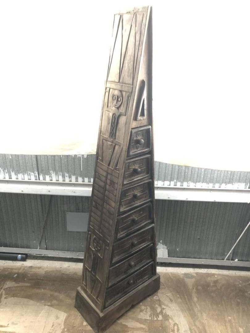 ★アジアンチェスト７段木彫りバリ アフリカ風 雑貨 手作り木製 木製引き出し