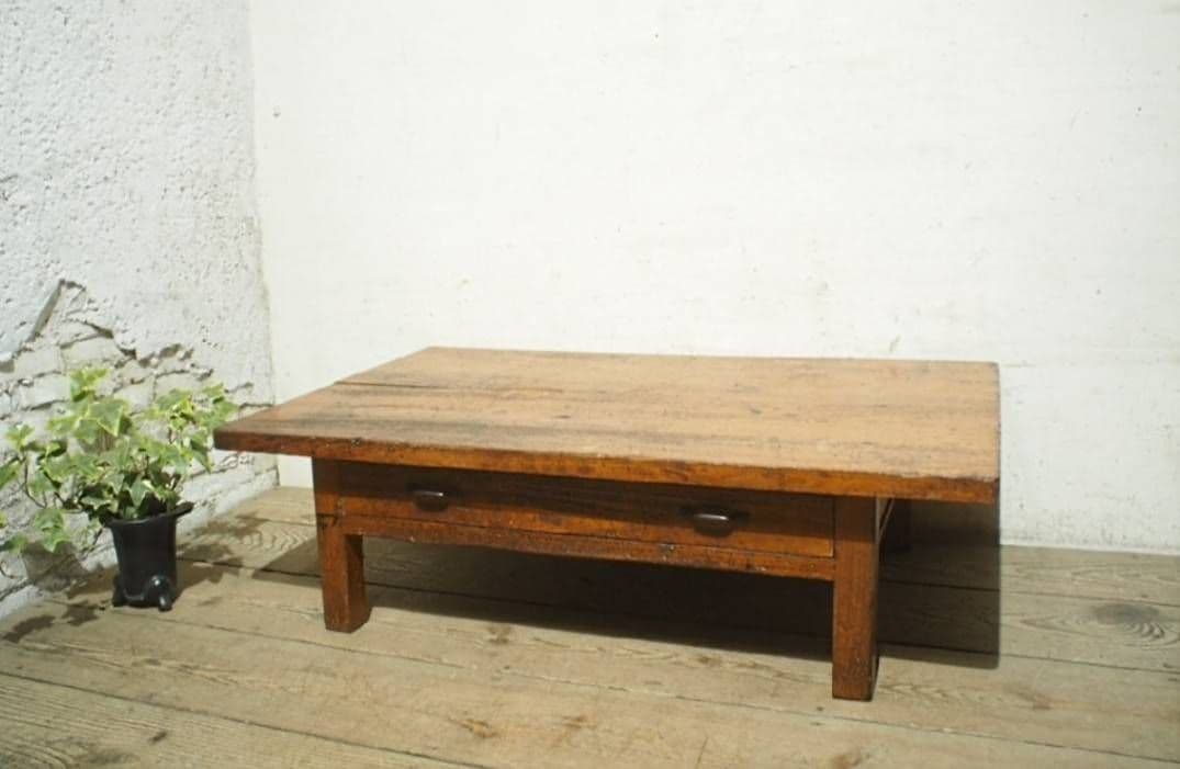 1084 ヴィンテージ　杉の文机　ローテーブル　座卓　引き出し　古家具　レトロ