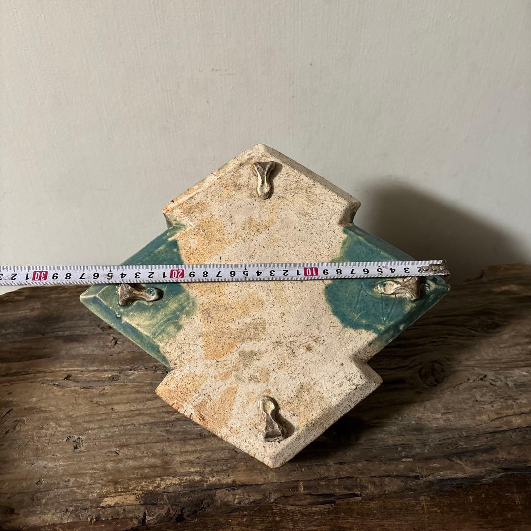 時代　織部松皮菱形手鉢　手付菓子鉢　懐石　瀬戸　志野　古美術　茶道具　検:李朝