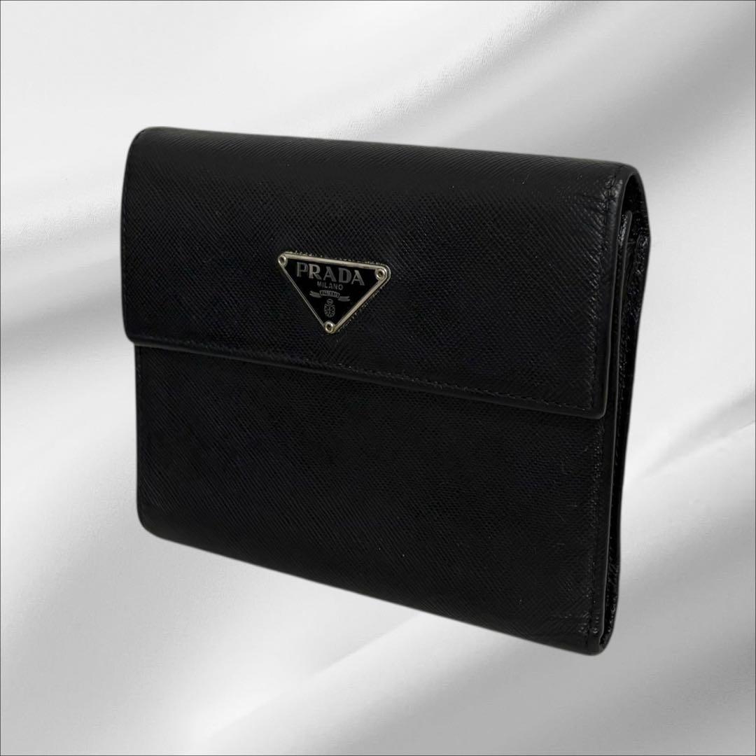極美品✨ PRADA プラダ 三つ折り財布 サフィアーノ ブラック 黒