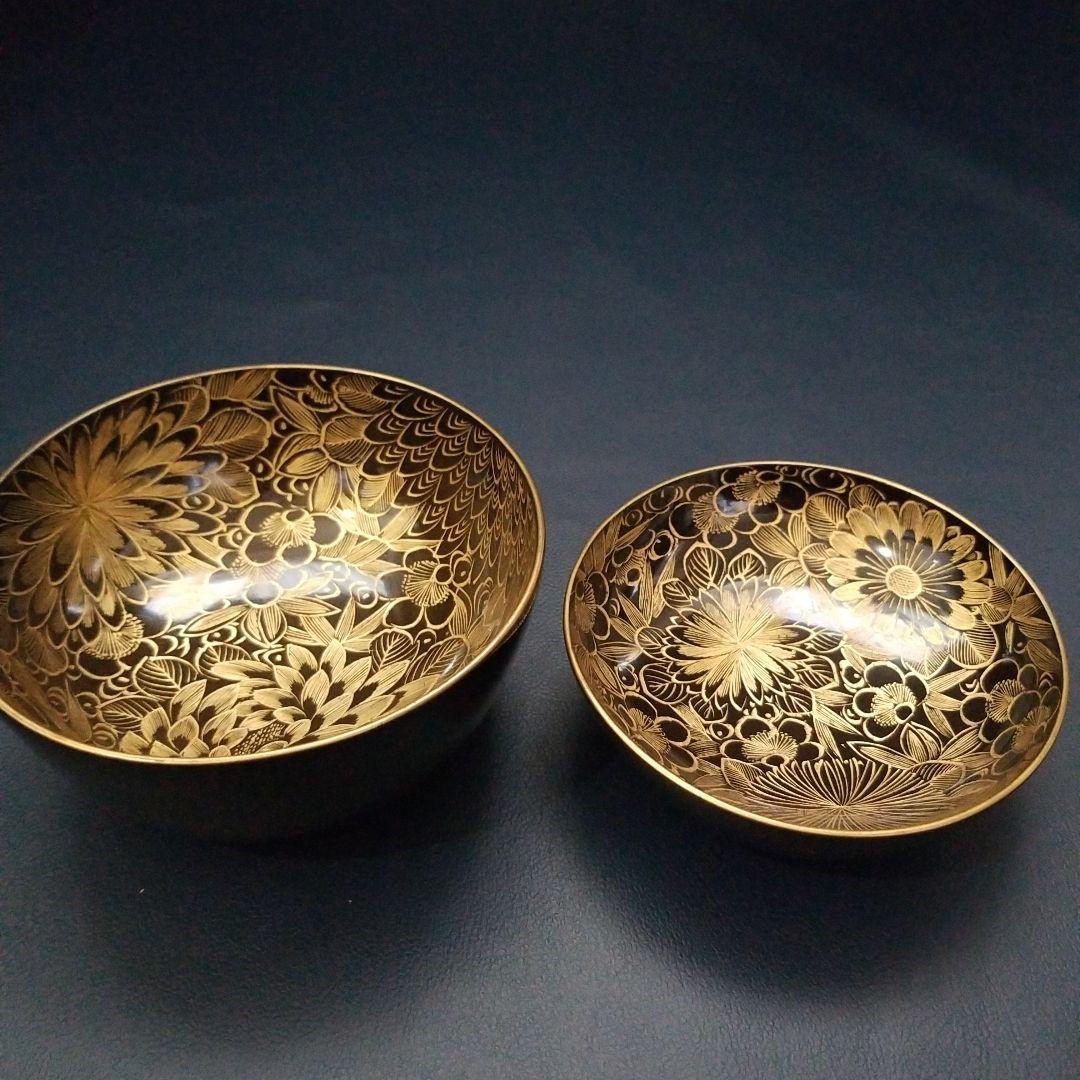 黒漆塗 内総沈金 菊花紋詰 吸物椀 汁椀 茶道具 懐石 菓子椀　1客