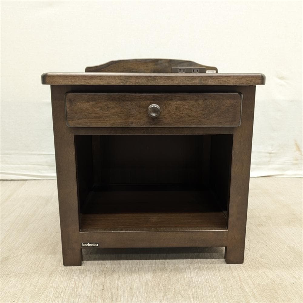 美品　カリモク　天然木　サイドテーブル　ナイトテーブル　ベットサイド　花台　収納