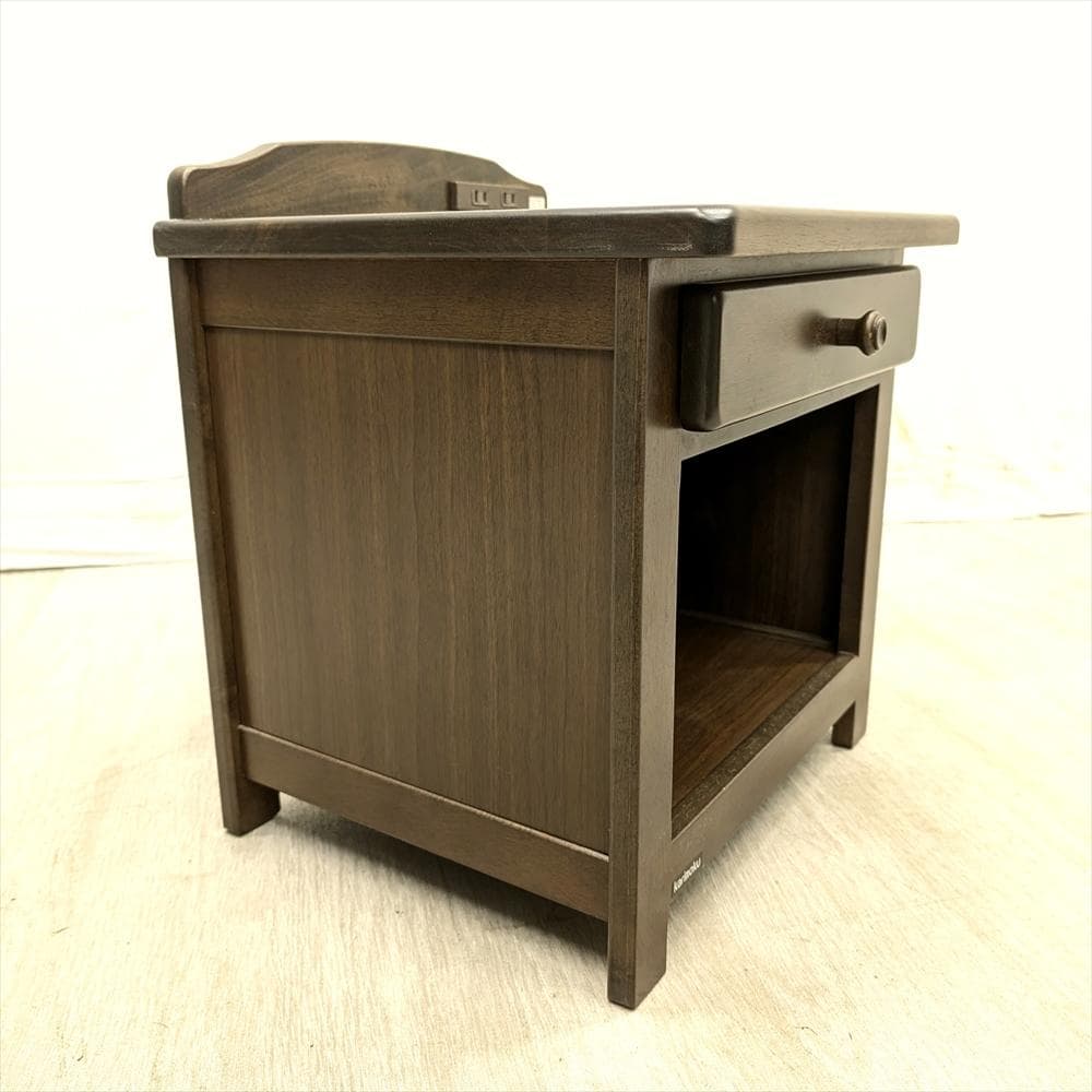 美品　カリモク　天然木　サイドテーブル　ナイトテーブル　ベットサイド　花台　収納