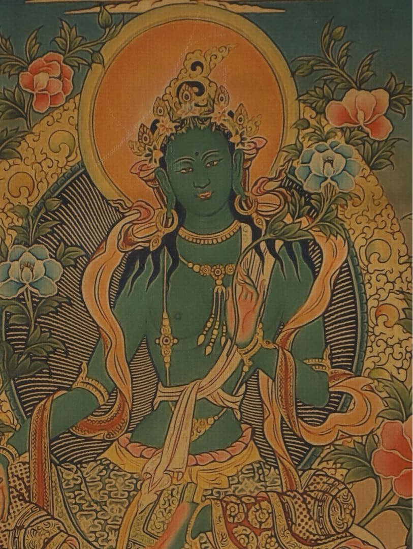 縁起物　タンカ グリーンタラ（緑度母） チベット仏教 時代物