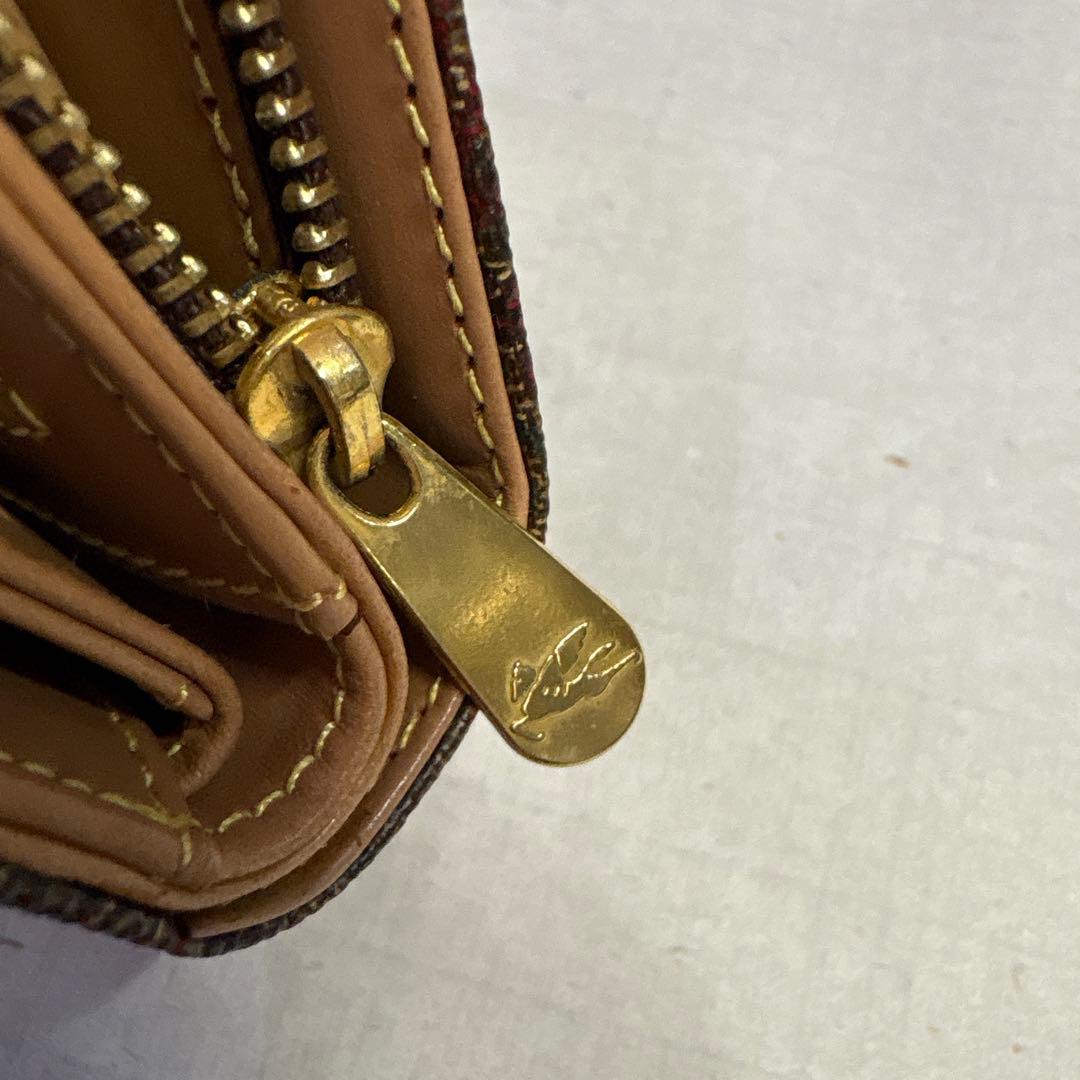 未使用ETRO エトロペイズリー柄ブラウン系 二つ折り財布ファスナーレザー