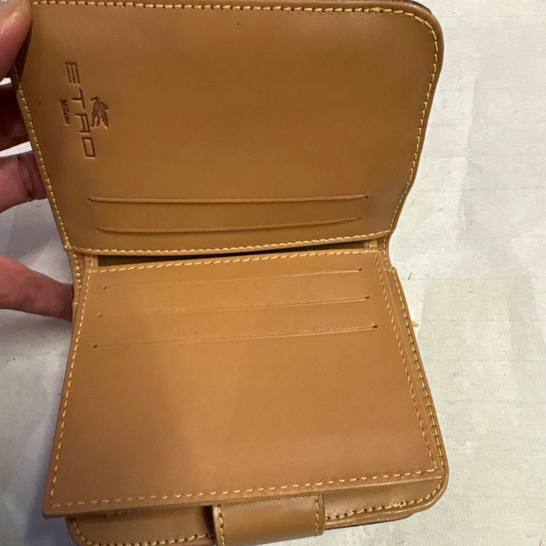 未使用ETRO エトロペイズリー柄ブラウン系 二つ折り財布ファスナーレザー