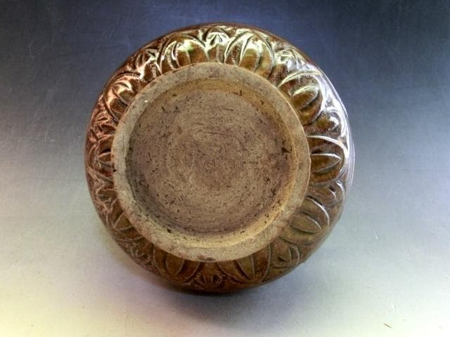 火入れ■飴釉耳付き瓶 古壺 壷 火器 唐草模様 置物 オブジェ 時代物 骨董品■