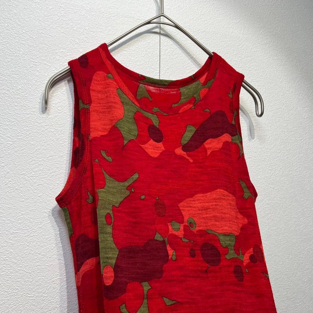 希少 美品 ワイズ ウール ノースリーブ 総柄 デザインブラウス タンクトップ