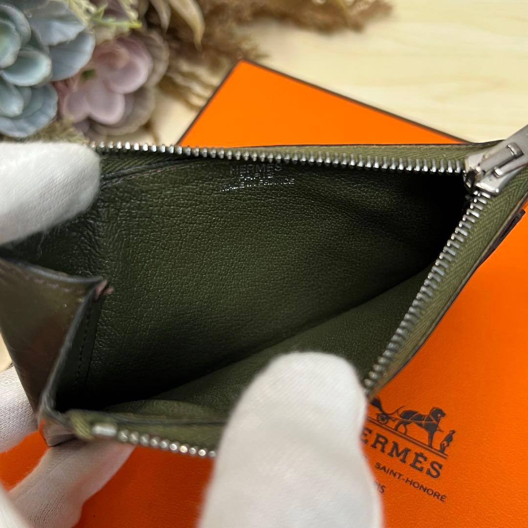 エルメス クラリス PM レザー グリーン ケース スリム コンパクト