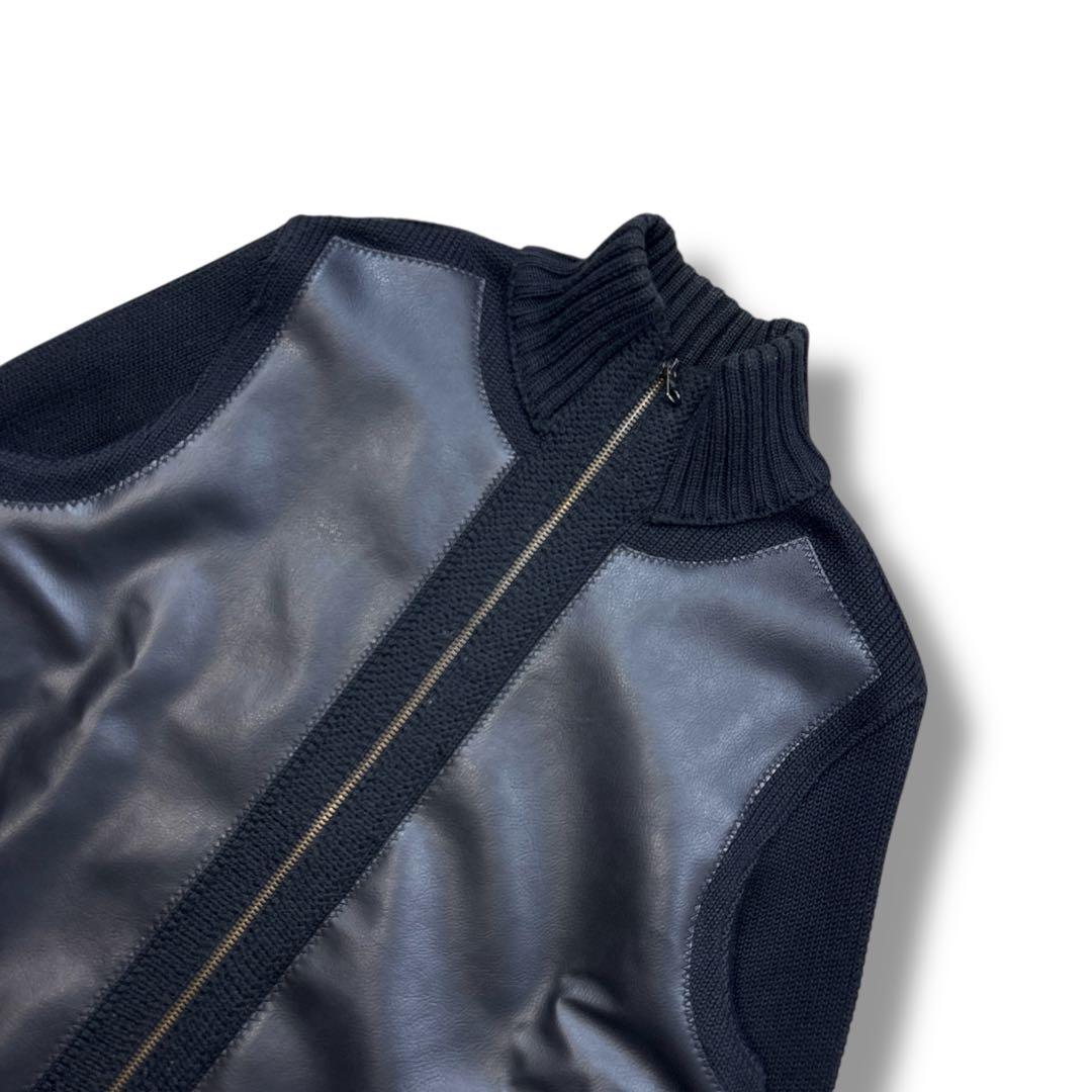 美品 エンポリオアルマーニ レザージャケット コンビブルゾン 切替え M 黒