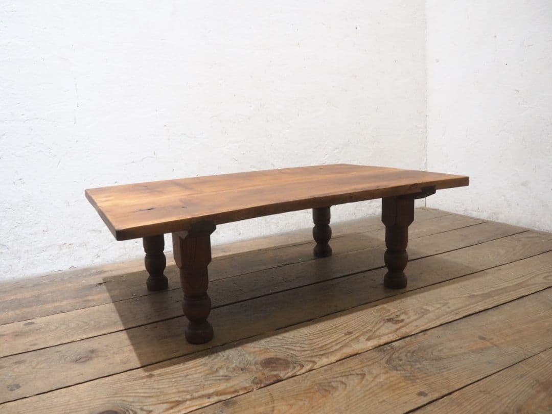 1252　アンティーク　ロクロ脚のローテーブル　文机　座卓ちゃぶ台　轆轤　レトロ