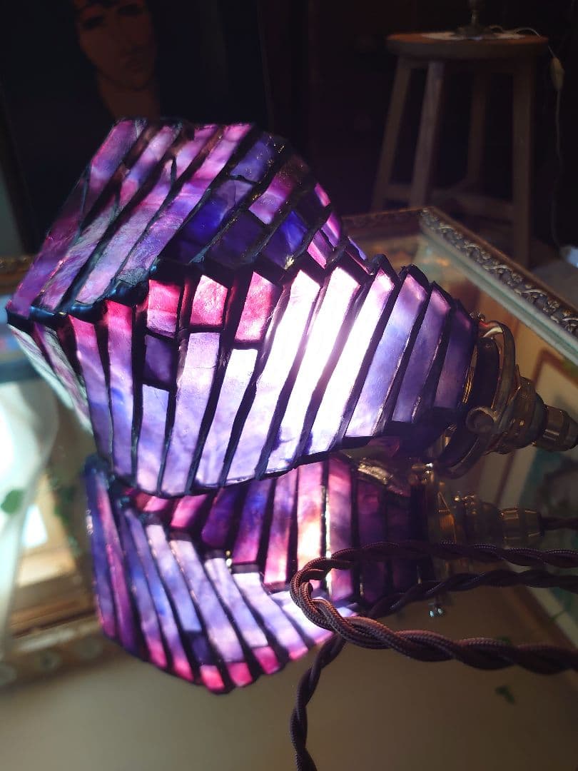 アンティーク ステンドグラスネジレパープルペンダントシーリングランプ