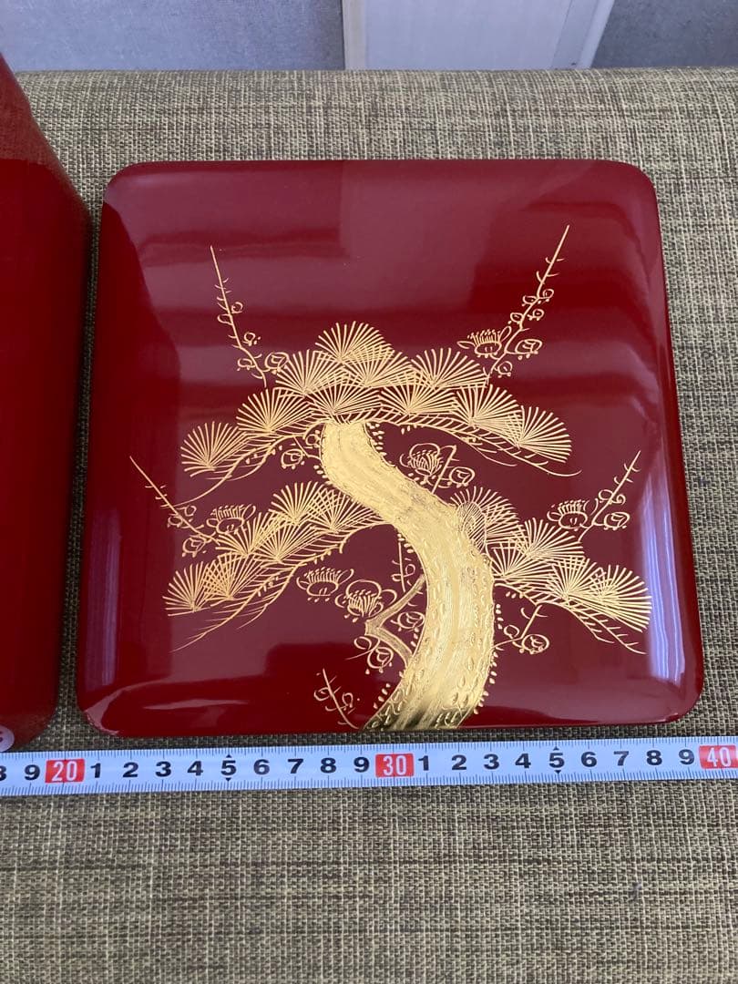 蒔絵　三段重　朱色　おせち