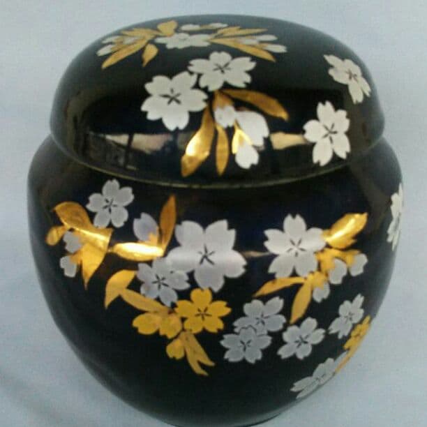 瑠璃釉 金彩桜文お骨壺（５寸）特価