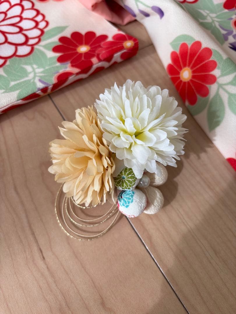 七五三 着物セット 花柄 ピンク　簡単着付け