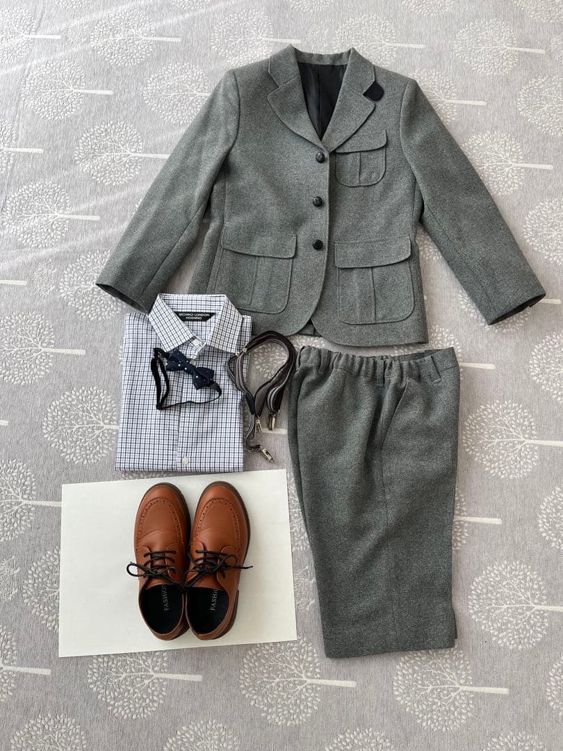 七五三，英国風男の子スーツ靴6点セット、フォーマル発表会結婚式、130センチ