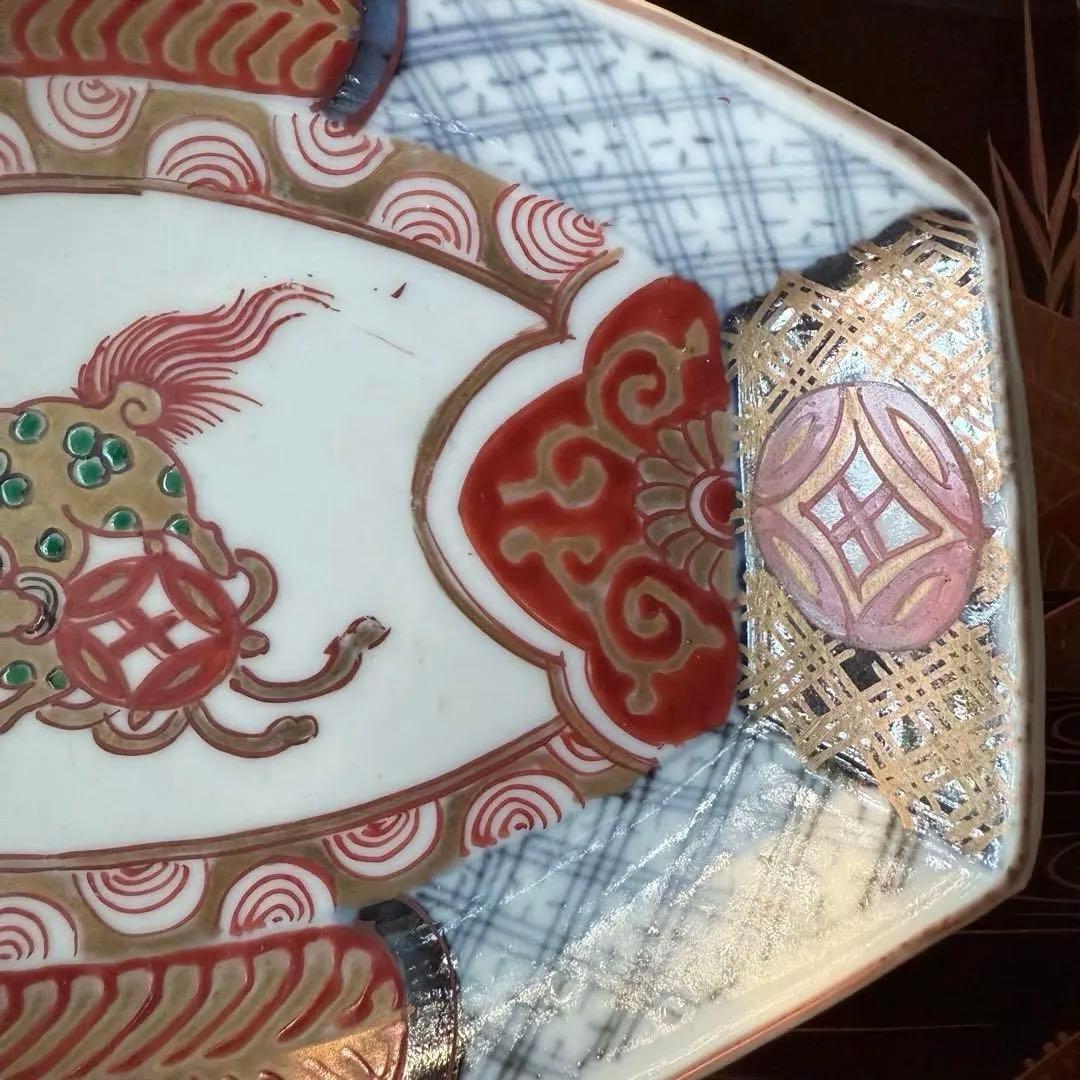 超限定15日20時迄‼️上手伊万里唐獅子牡丹富貴繁栄の舟形膾皿切支丹皿刺身皿 5客