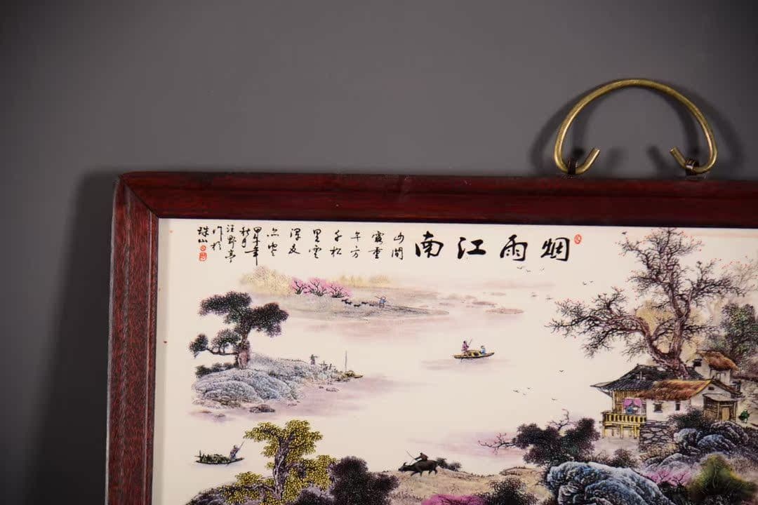 景徳鎮 陶板画 煙雨江南 客間 玄関 茶室書斎 装飾品 現代工芸品 美術品 置物
