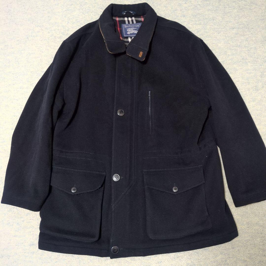 バーバリーズ ウール スタンドカラーブルゾン カシミヤ混 ノバチェック ネイビー