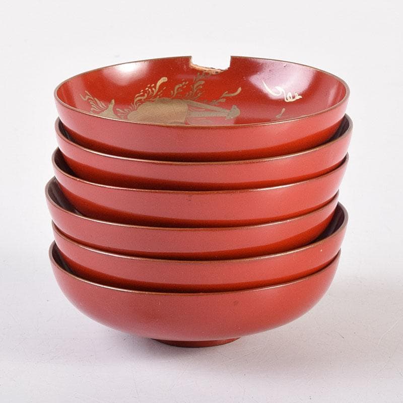 漆塗　金蒔絵　六歌仙　盃　6客　時代箱　二重箱　M　6979