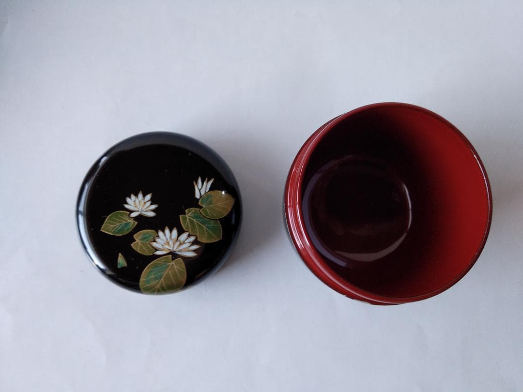 蒔絵師 佐々木麗峰 作 内朱塗 ひつじ草蒔絵 中棗 共箱 栞 漆器 茶道具 新品