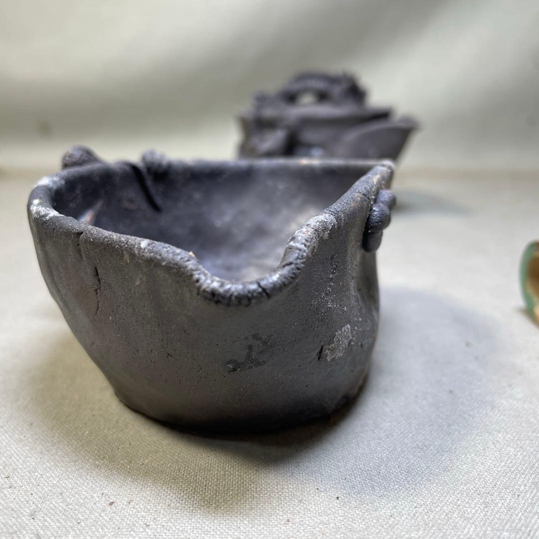 時代 備前双龍宝瓶湯冷炭化青備前 窯変 双竜　手造　煎茶道具　備前焼 急須茶器