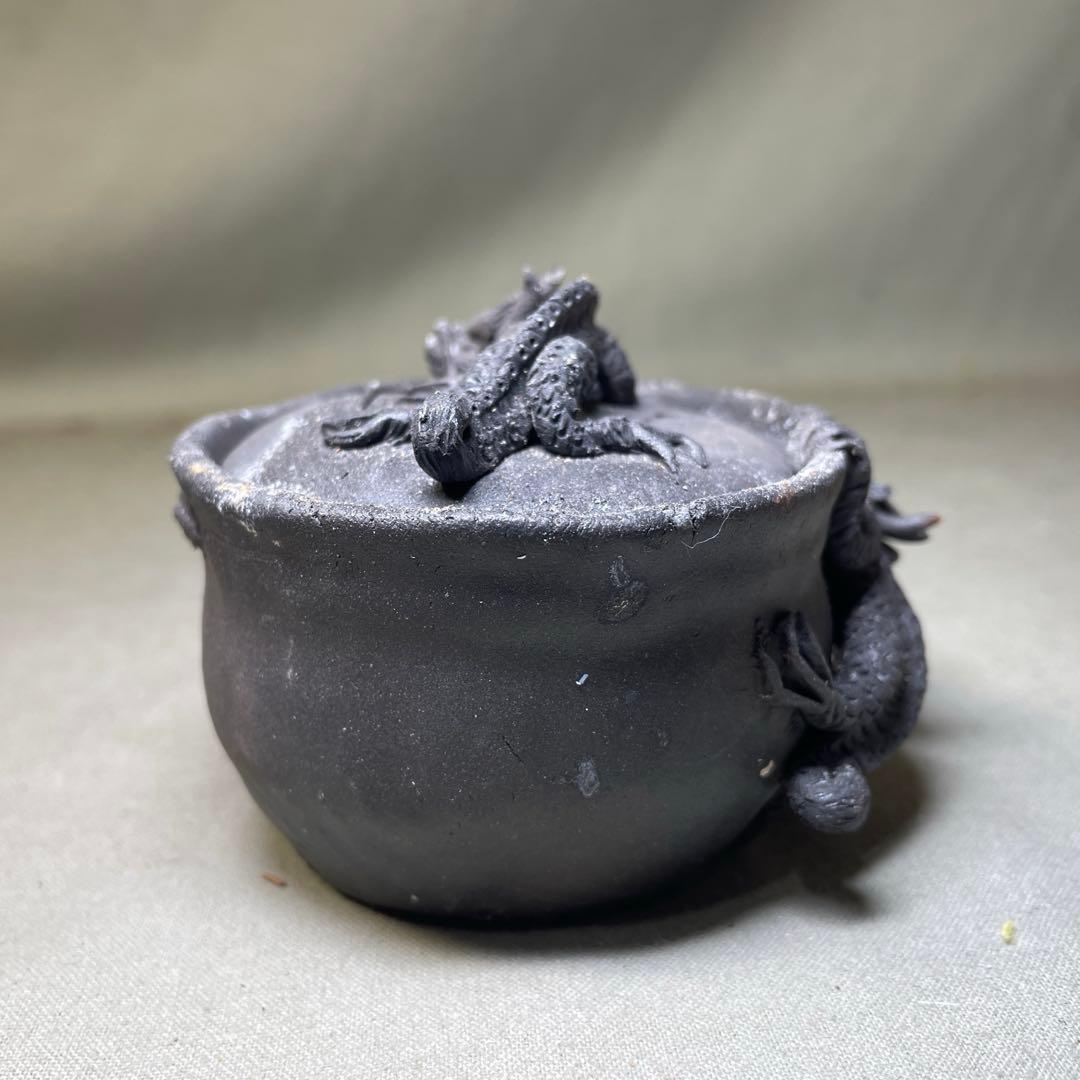 時代 備前双龍宝瓶湯冷炭化青備前 窯変 双竜　手造　煎茶道具　備前焼 急須茶器