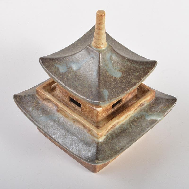 茶道具　陶磁器　二重の塔　塔香炉　在銘　共箱　C　6119