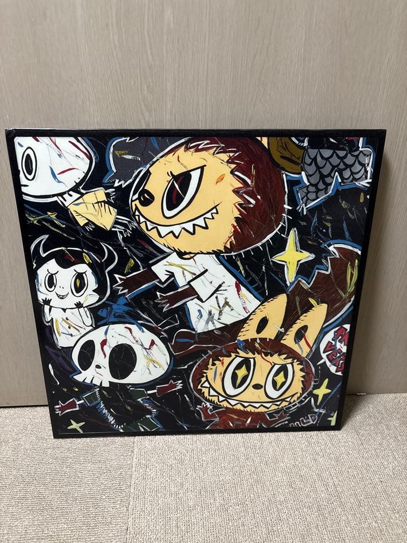 ③ラブブ　アート　ポップアート キャラクター印刷キャンバス　絵画　ブラック