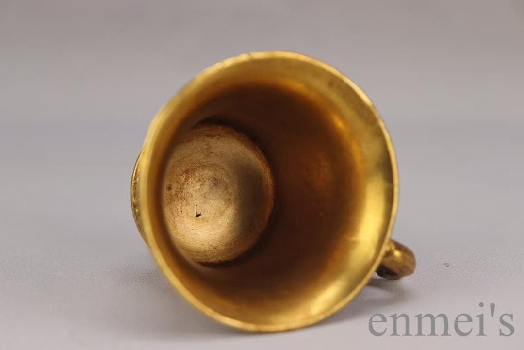 中国古美術 旧蔵 唐代 大唐貞觀款 鍍金銅酒杯 精銅製 小盃 純手作り 鍍金装飾