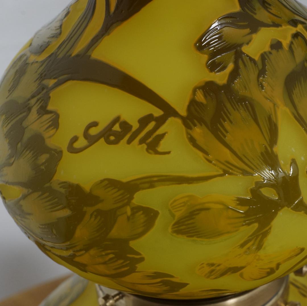 【証明書】　エミールガレ２灯　カメオ彫り　被せガラス　フロア照明　ナイトスタンド