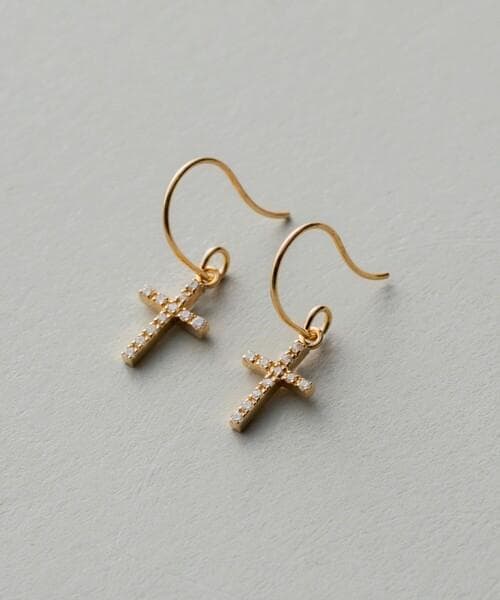 ete K18YG クロス ダイヤモンド ピアス