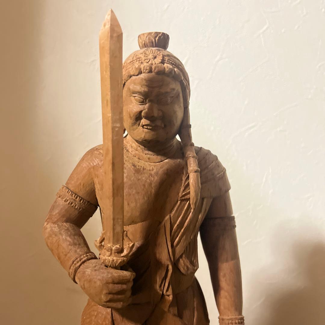 木製 不動明王像 剣と鎖付き 約30cm
