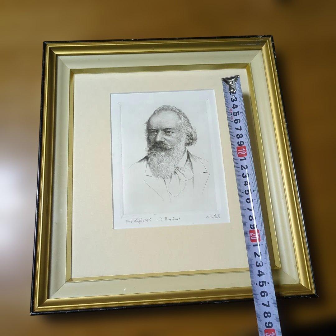 J. Brahms肖像、W. Pech署名入版画　1940年頃