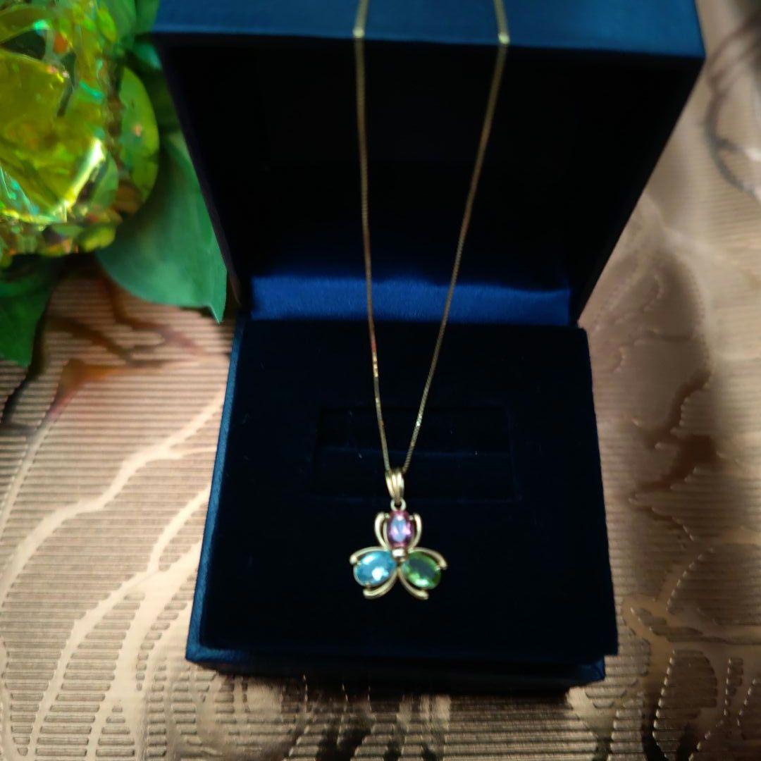アクアマリン　ペリドット　ピンクスピルネル　　18金ネックレス