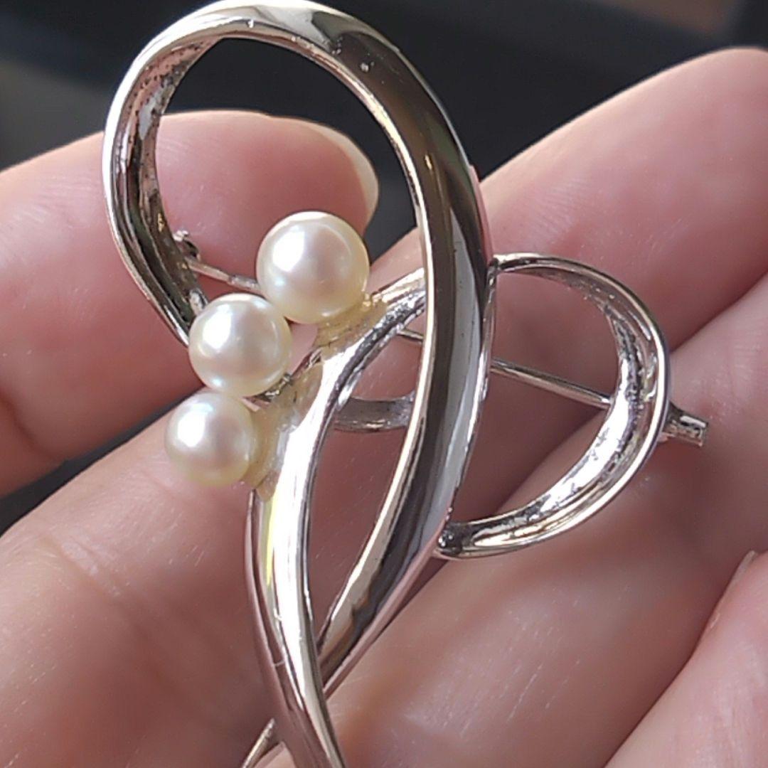 TASAKI 田崎真珠3珠　 アコヤ本真珠 ブローチ　SILVER