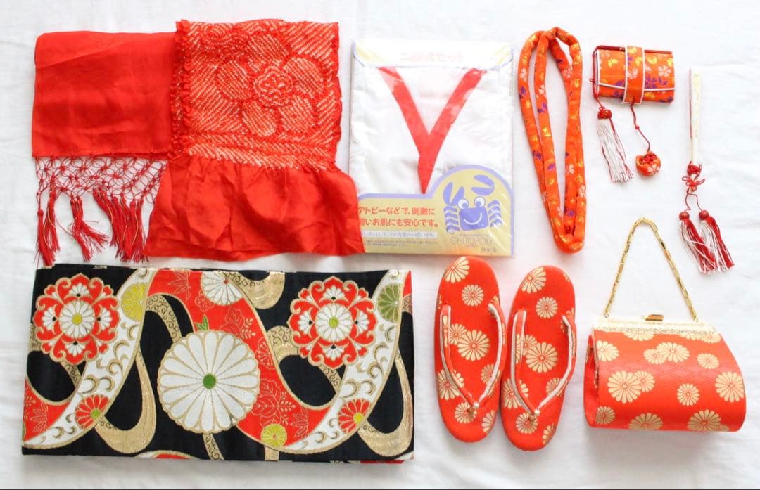 七五三 7歳 女の子 子供 アンティーク ピンク 正絹 着物 帯 セット