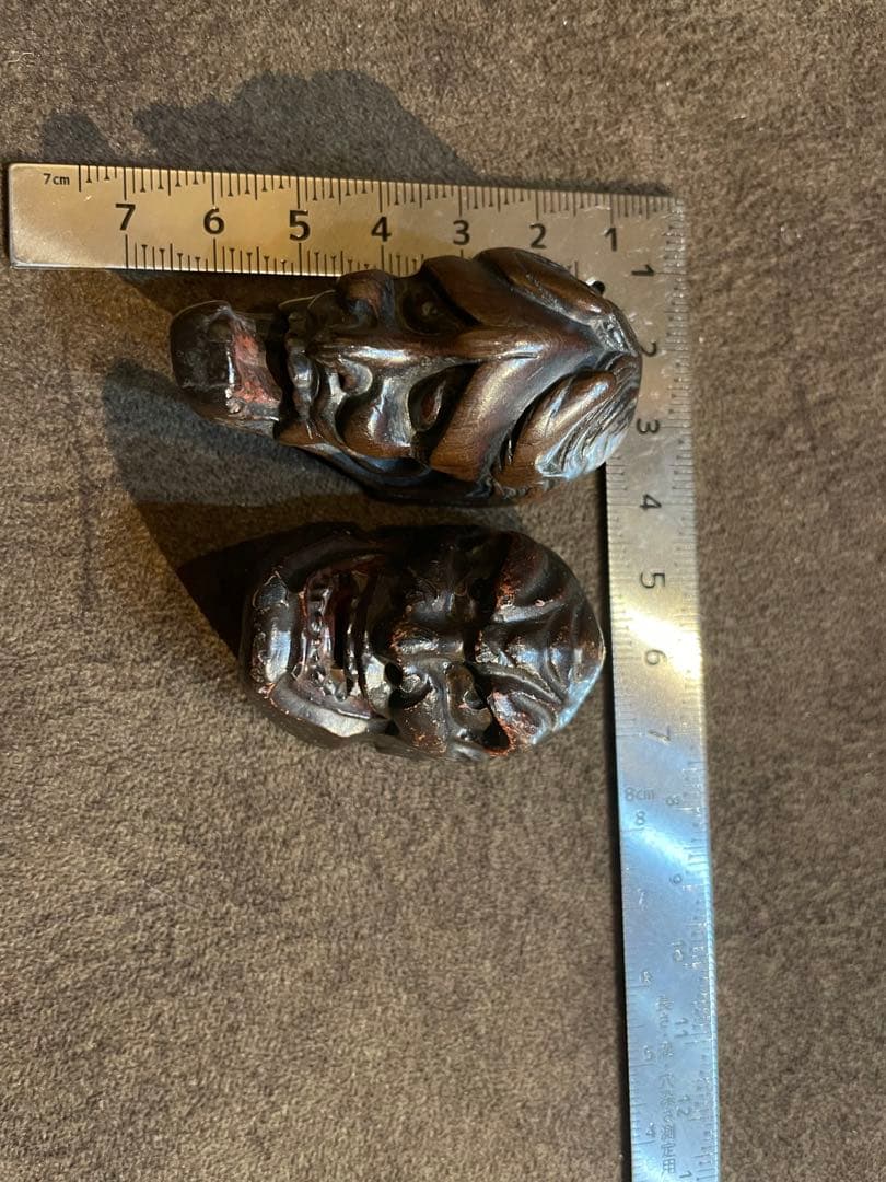 根付 木製 面彫刻 2点セット 約5cm