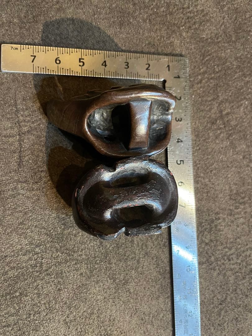 根付 木製 面彫刻 2点セット 約5cm