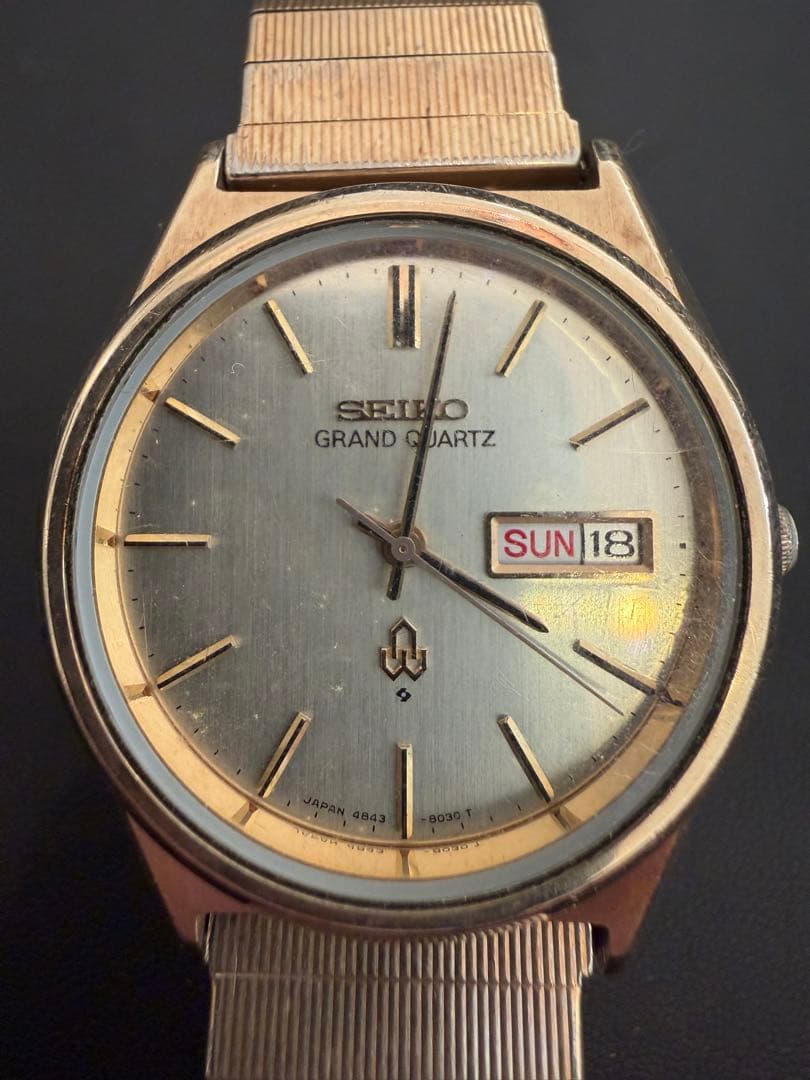 SEIKO グランドクォーツ CAP GOLD 赤SUN 可動品 電池交換済