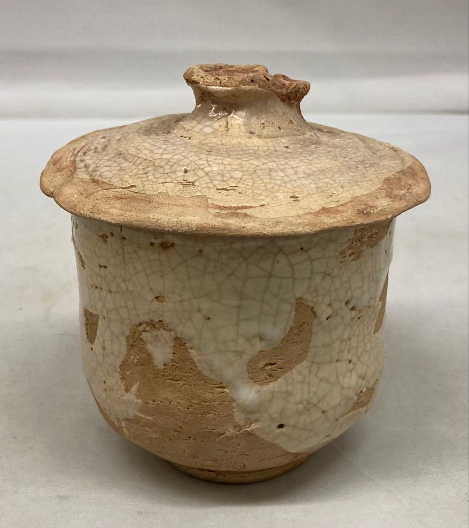 B388s 蟹彫茶碗　蓋付　玉井楽山作　天神蟹　愛媛　伊予　楽山焼　キズ有