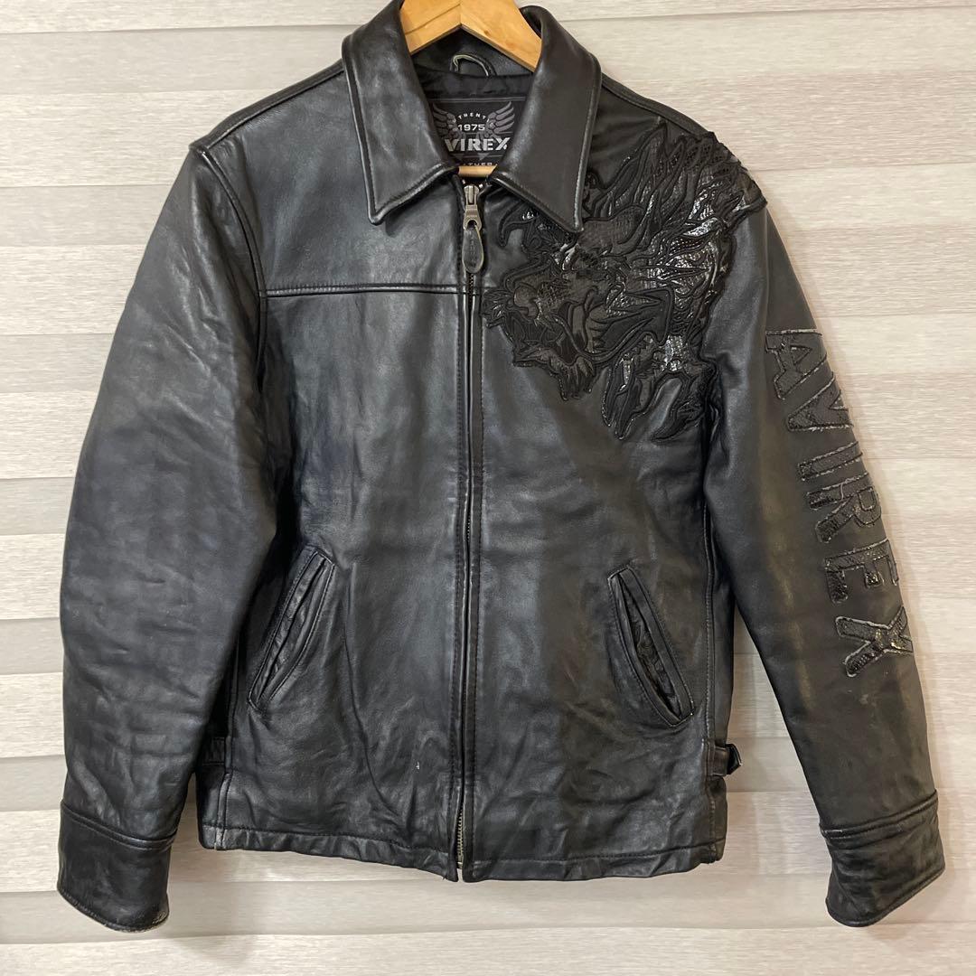 【希少】AVIREX アヴィレックス　革ジャン　ドラゴン刺繍　レザージャケット