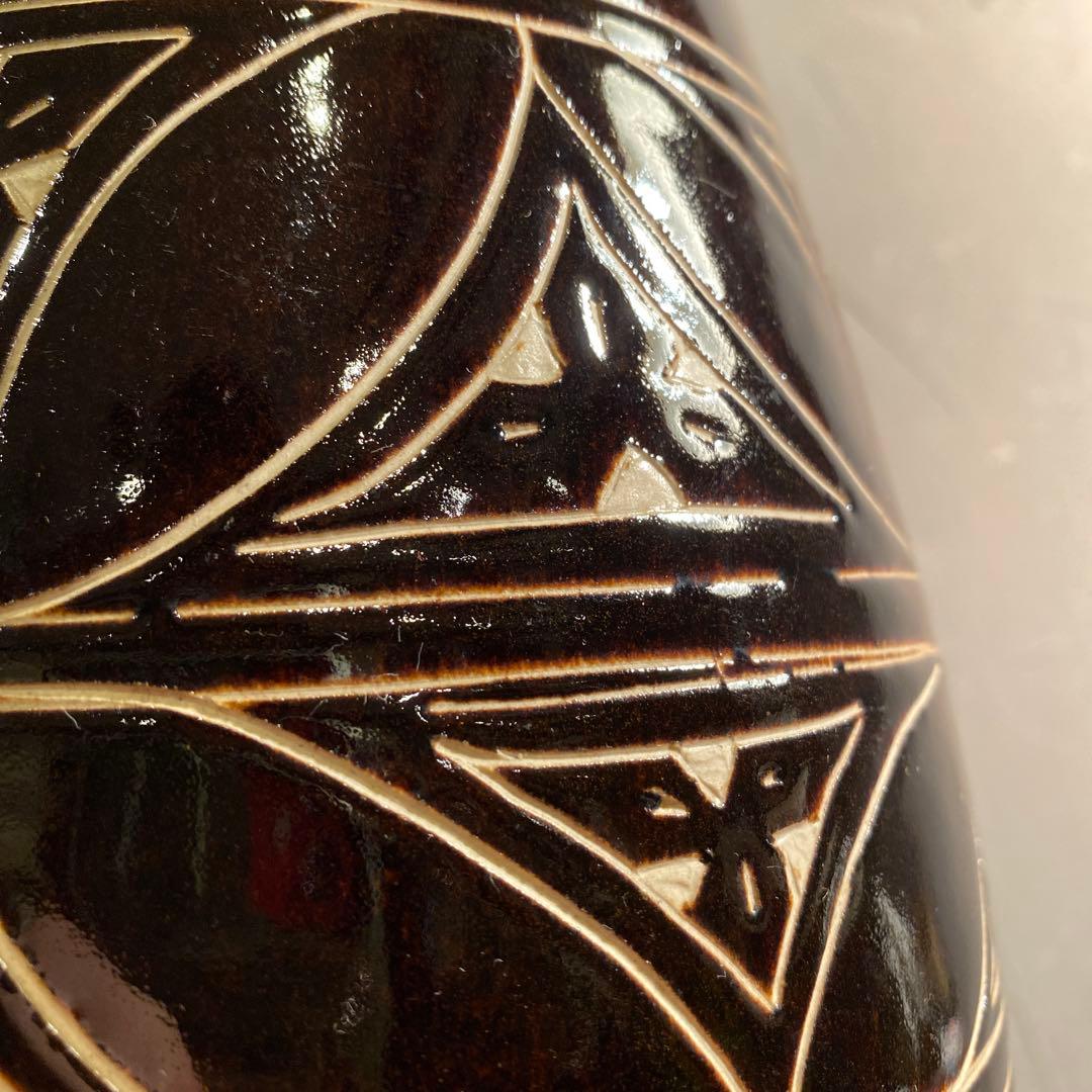 中国美術 磁州窯 黒釉梅瓶 飾り壺 花器 オブジェ インテリア 幾何学模様