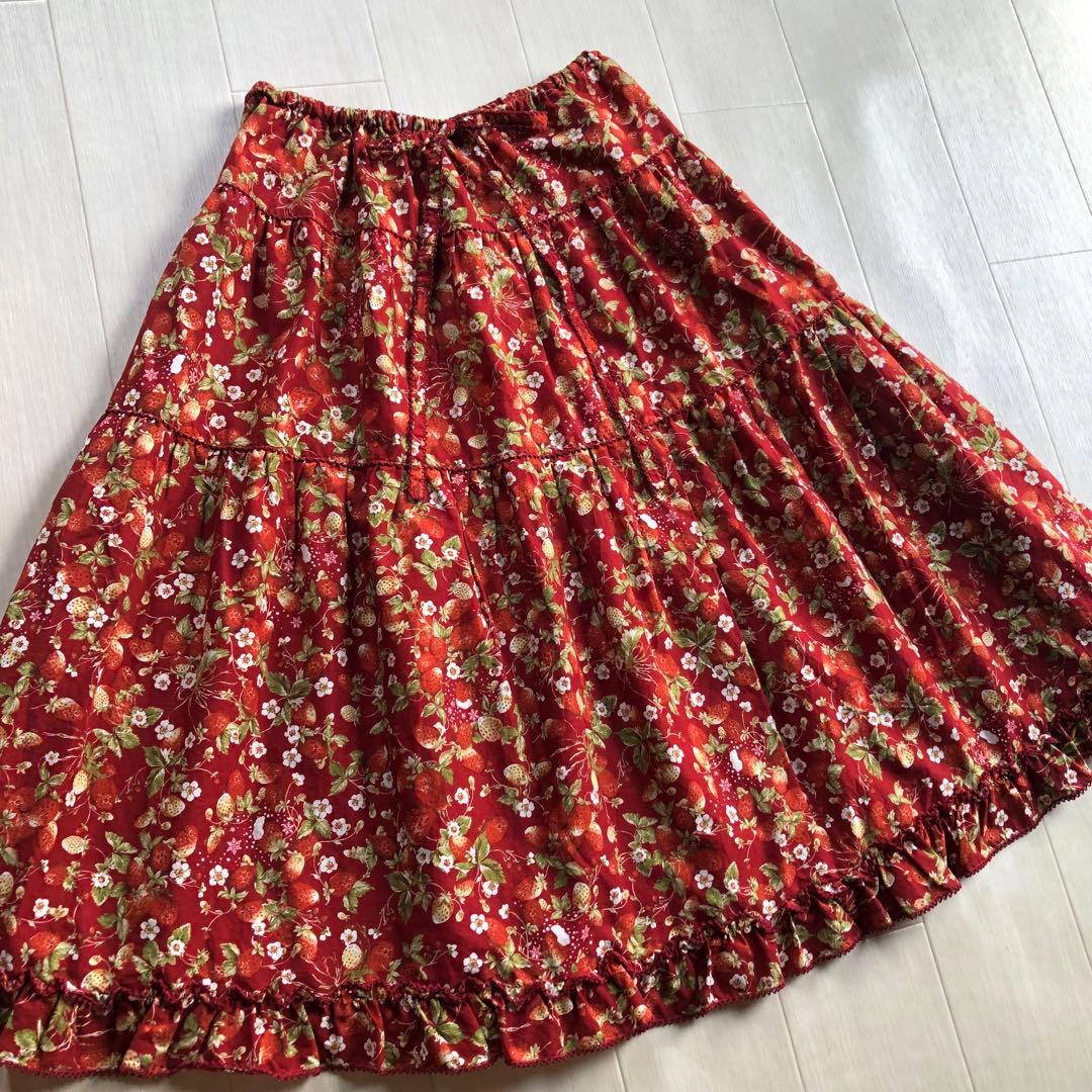 ピンクハウス 綿ローン いちご 苺 ストロベリー フリル 赤 スカート