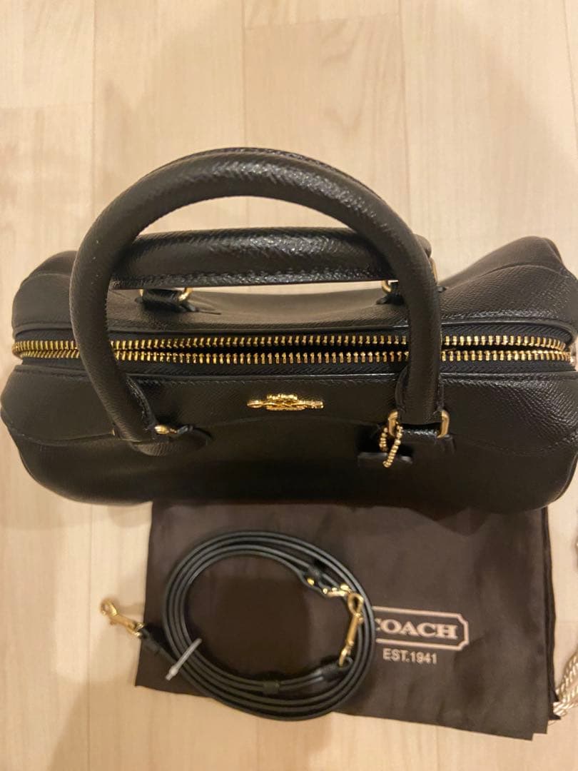 COACH ショルダーバッグ ミニボストン　2way ブラックレザー