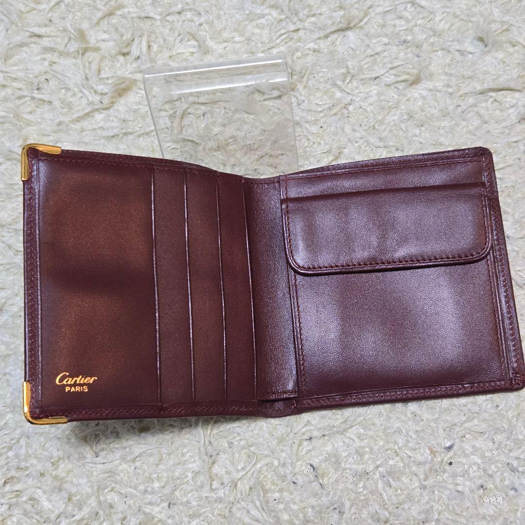 未使用　カルティエ マストライン 二つ折り 財布 レザー ボルドー