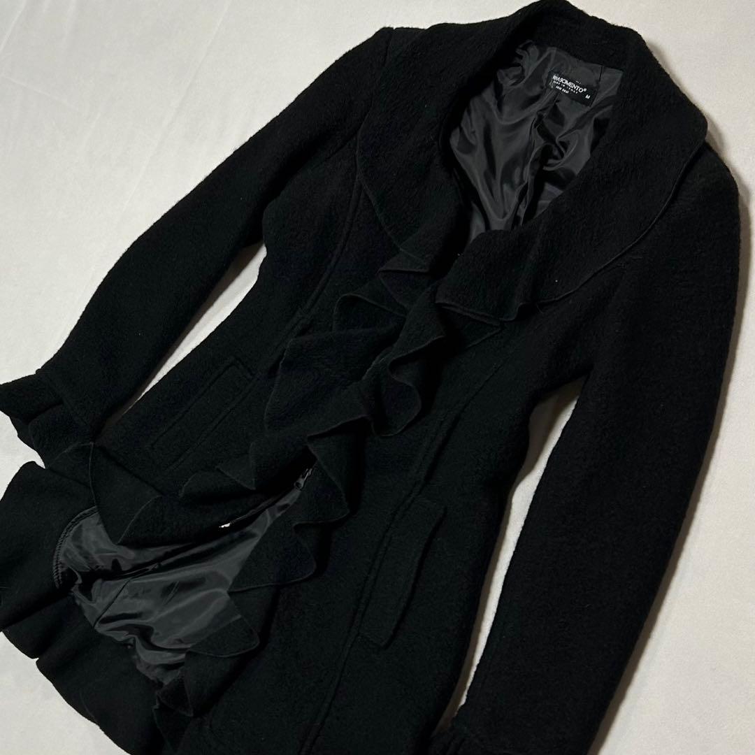 00s イタリア製 ウールフリルコート ダブルジップ ロリータ ゴシック ロック