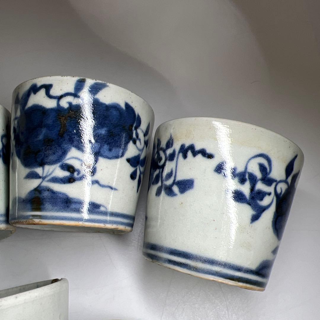 江戸初期　初期伊万里厚底蕎麦猪口9客　口径約7㎝　東Y7-1003☆2Fトヒチ