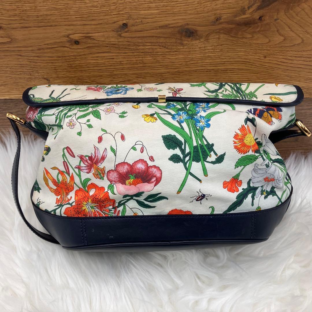 専用GUCCI オールド グッチ　フローラ キャンバスネイビーレザー ショルダー